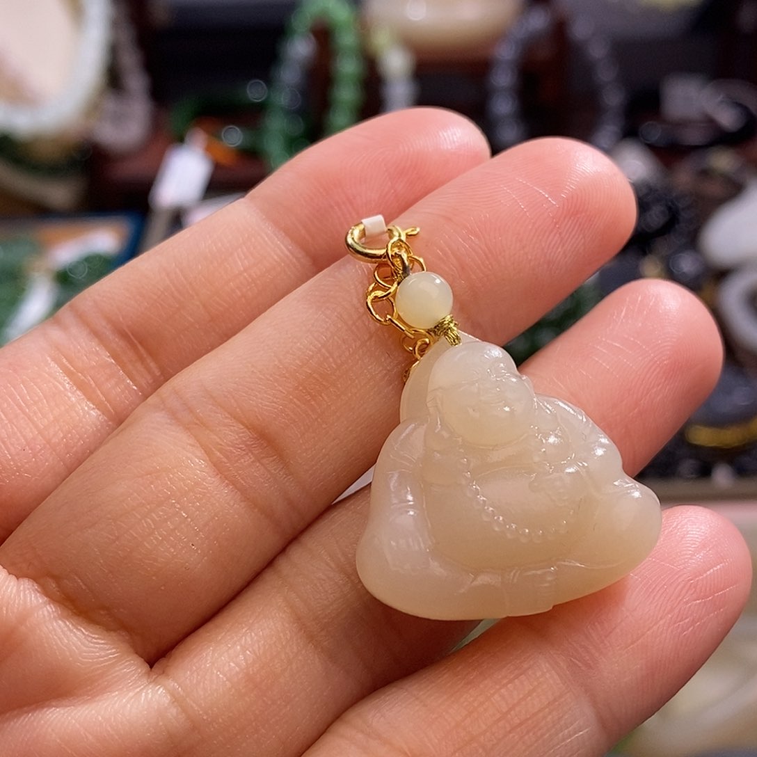 和田玉孤品福利老矿料藕粉佛公吊坠未镶嵌