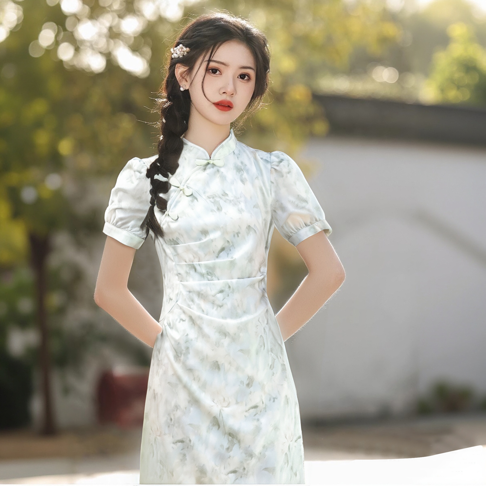 A气质新中式少女中国风改良连衣裙女夏2025新款薄荷绿裙子1129