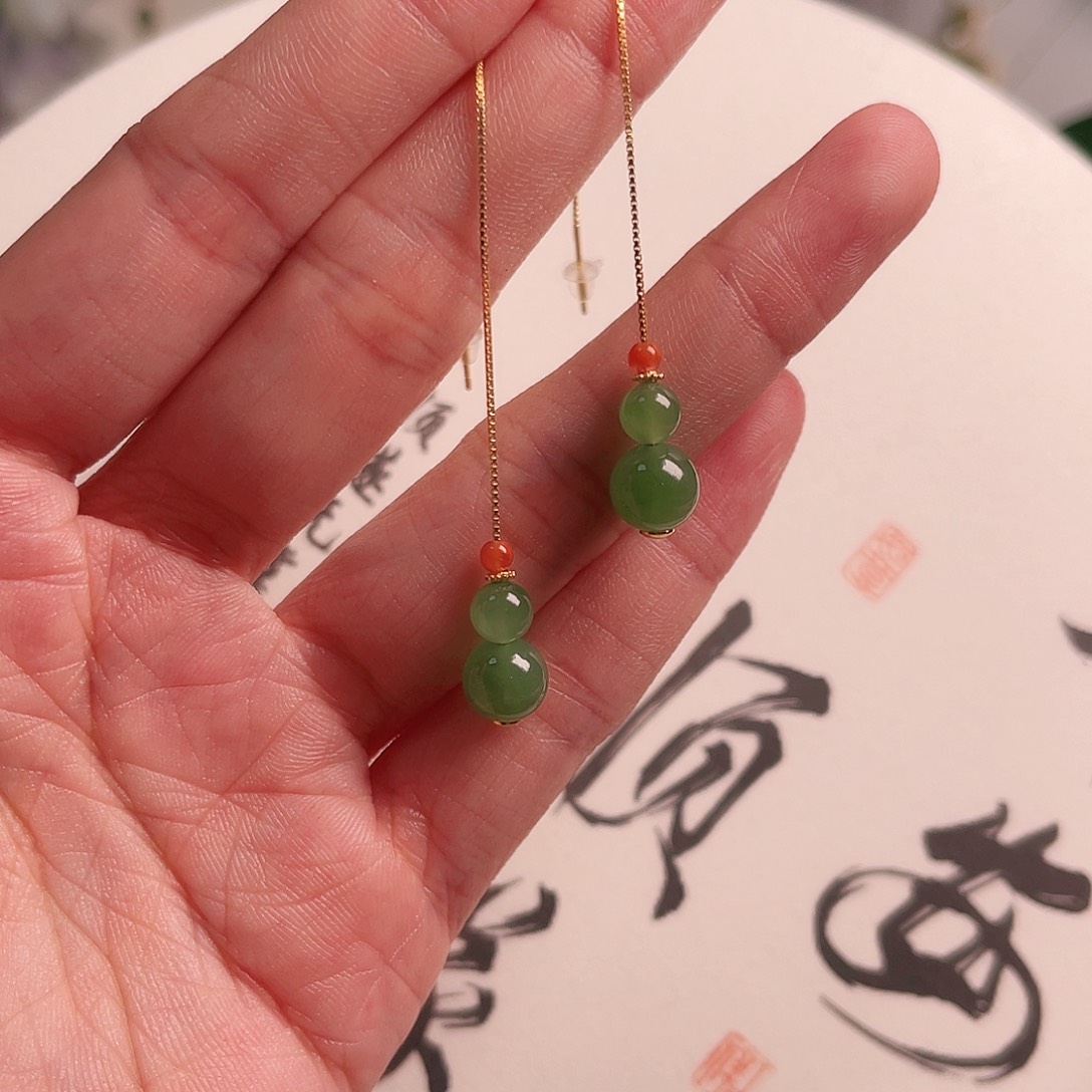 和田玉耳饰银S925镶嵌CS