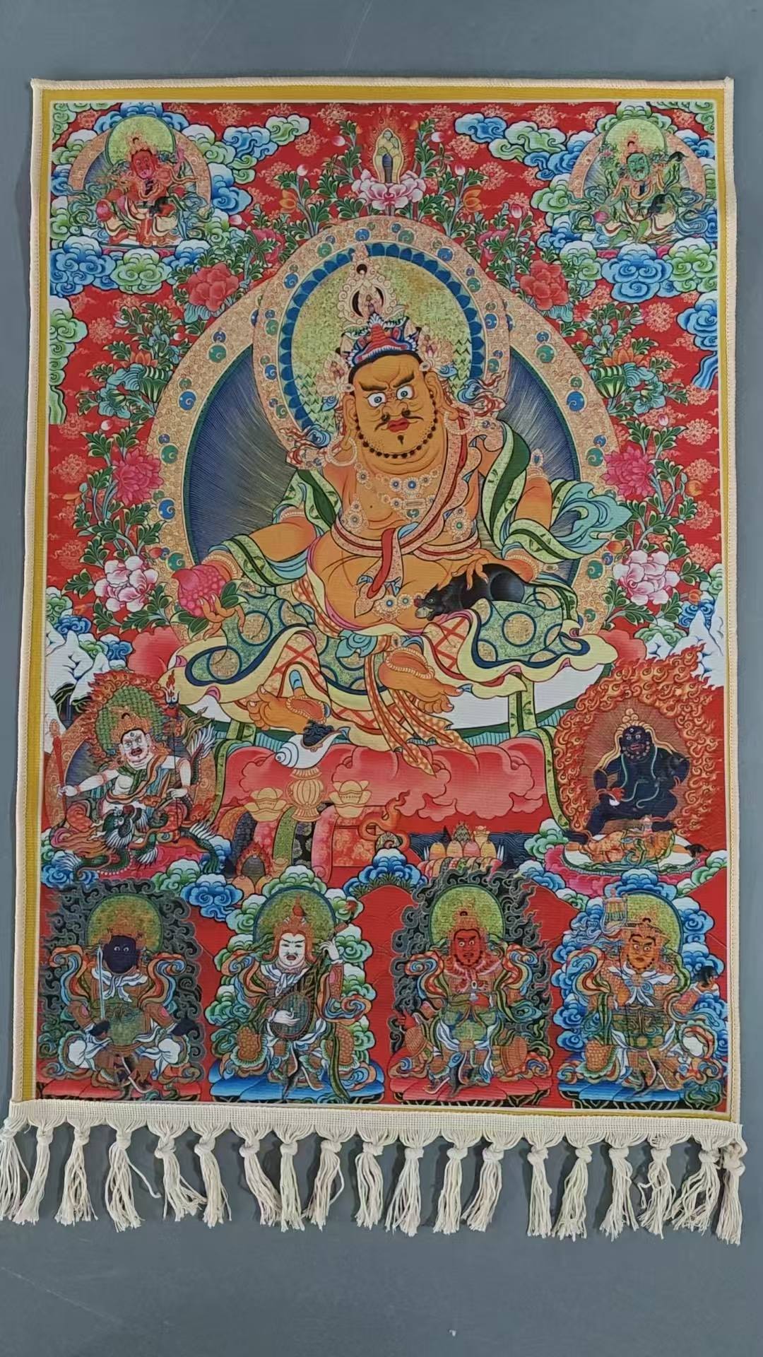 送挂钩【西藏包邮】黄财神唐卡画像客厅玄关书房佛堂挂毯60*90CM