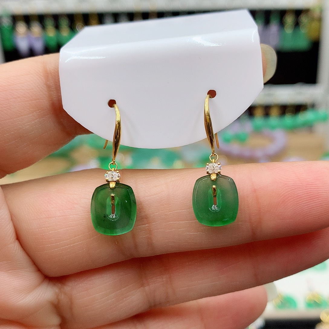 翡翠耳饰18K金镶嵌清*