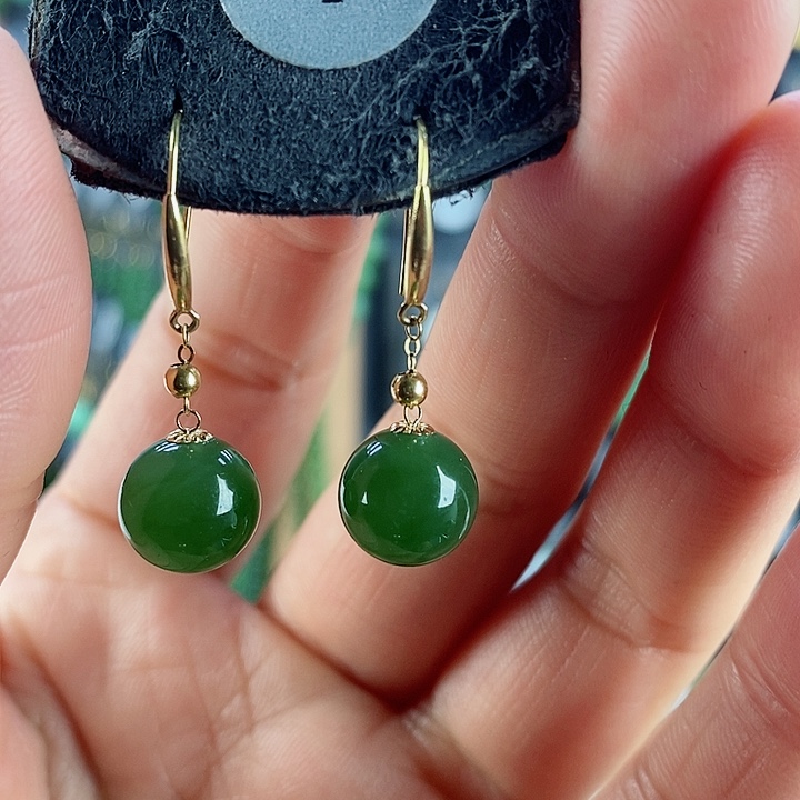 和田玉耳饰18K金镶嵌