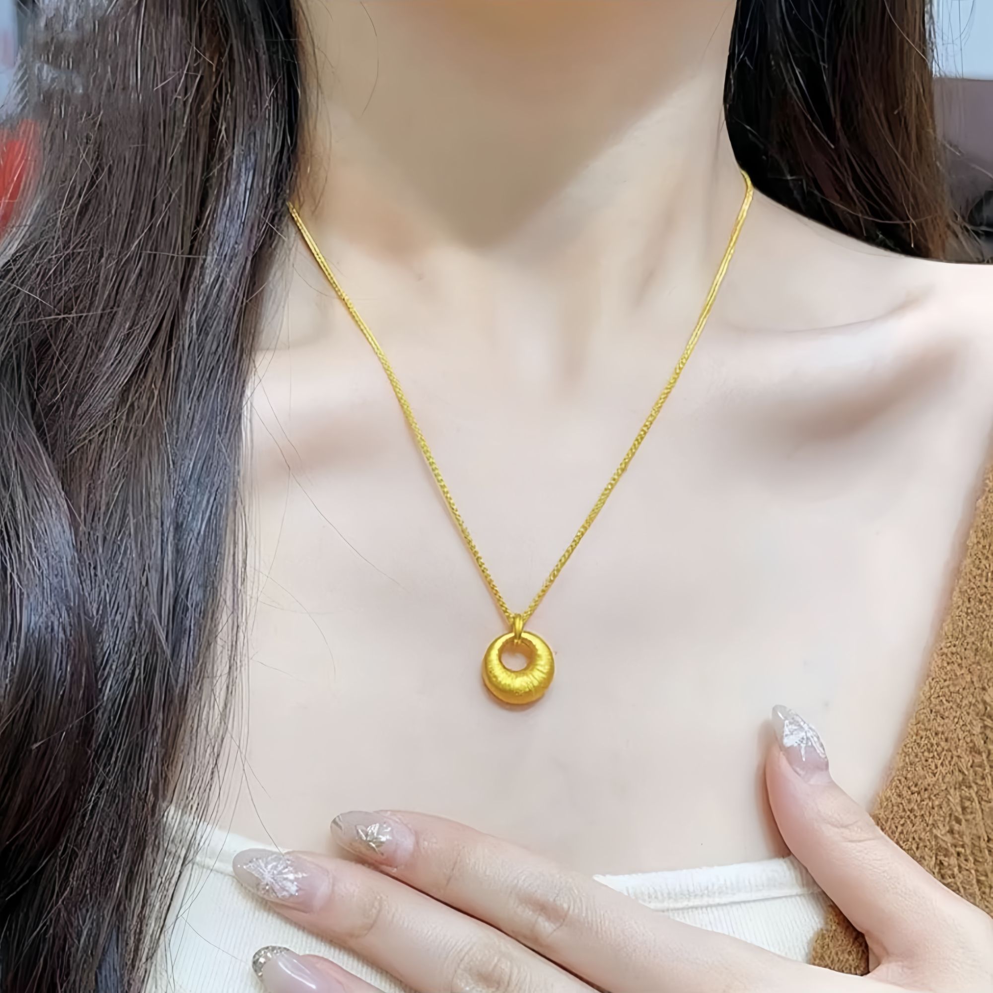 新中式拉丝圆环吊坠项链女轻奢国风项链（31712）