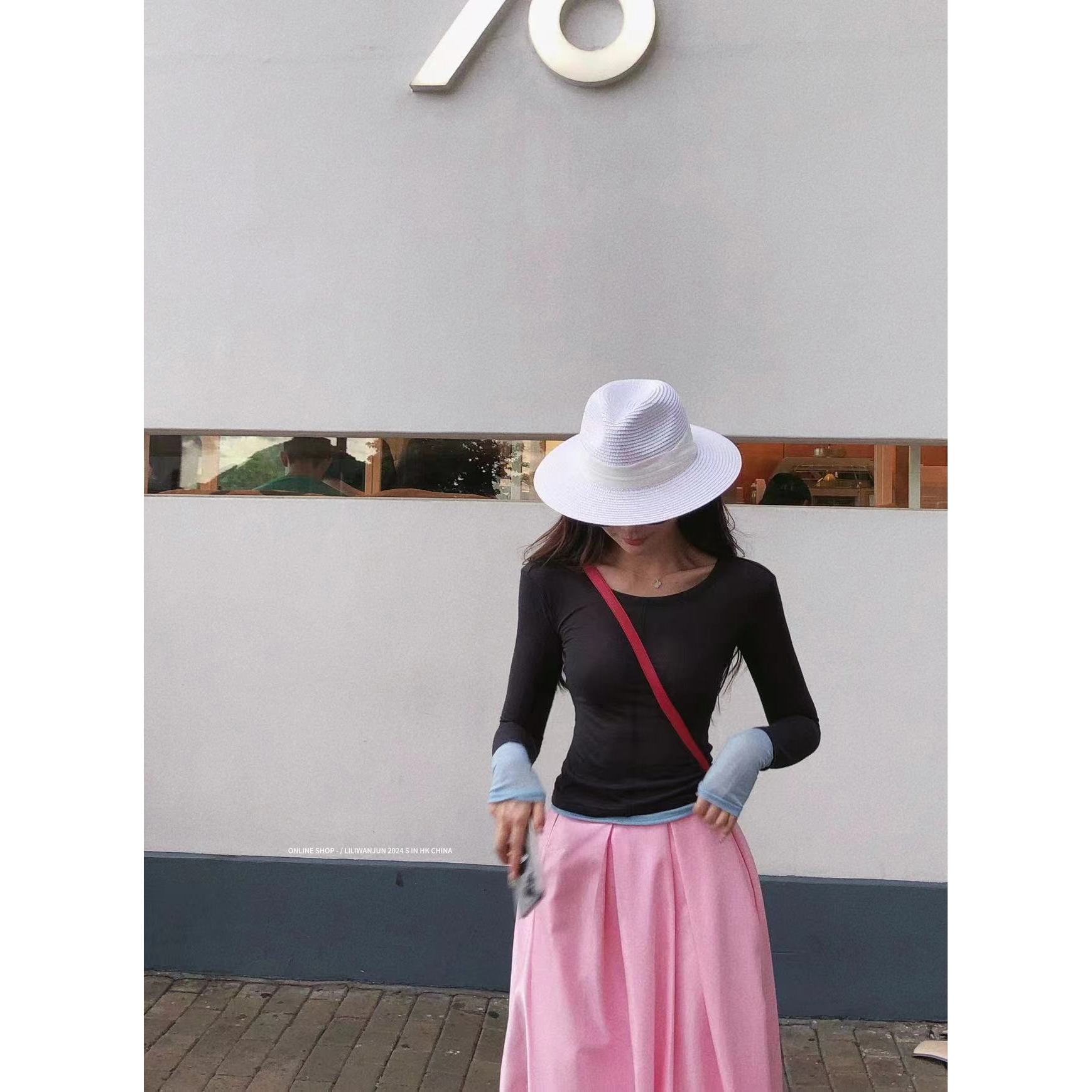 【婉君】秋款拼接袖子显瘦修身假两件长袖T恤上衣LWJ24C3T1520