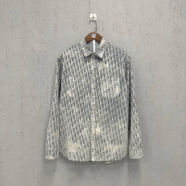 未使用 DIOR/迪奥 秀款散粉老花满印牛仔衬衫外套39码 Z00141