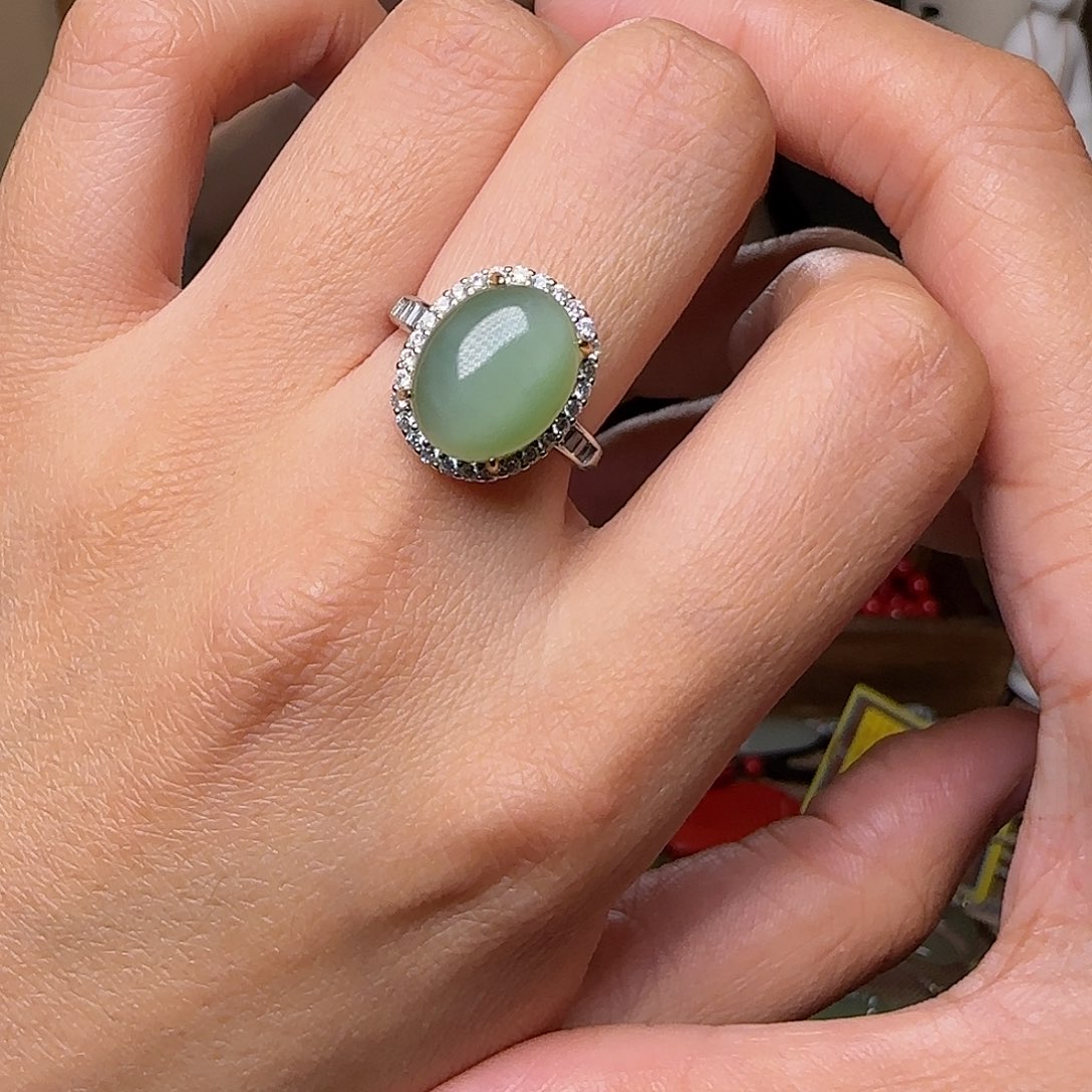 和田玉戒指银S925镶嵌