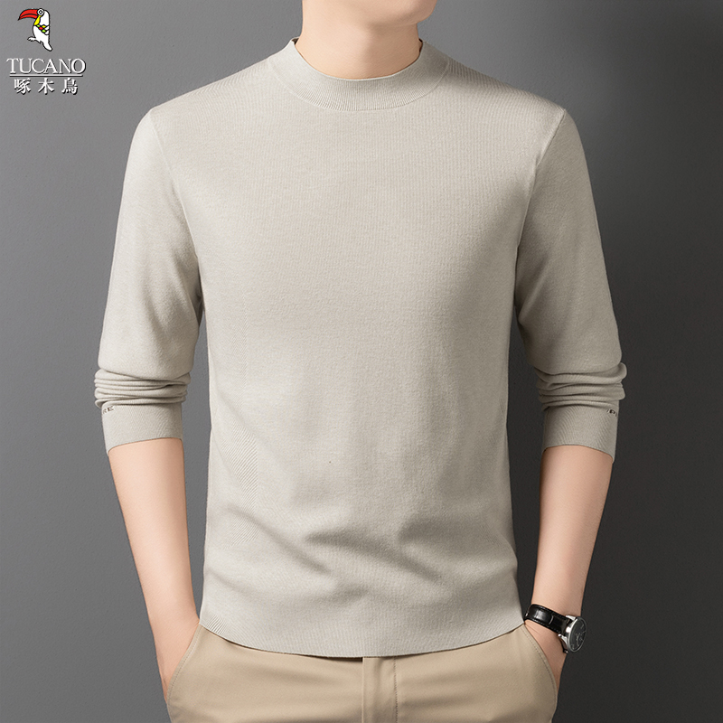 啄木鸟简约纯色圆领中年男士针织衫多色百搭休闲秋季内搭