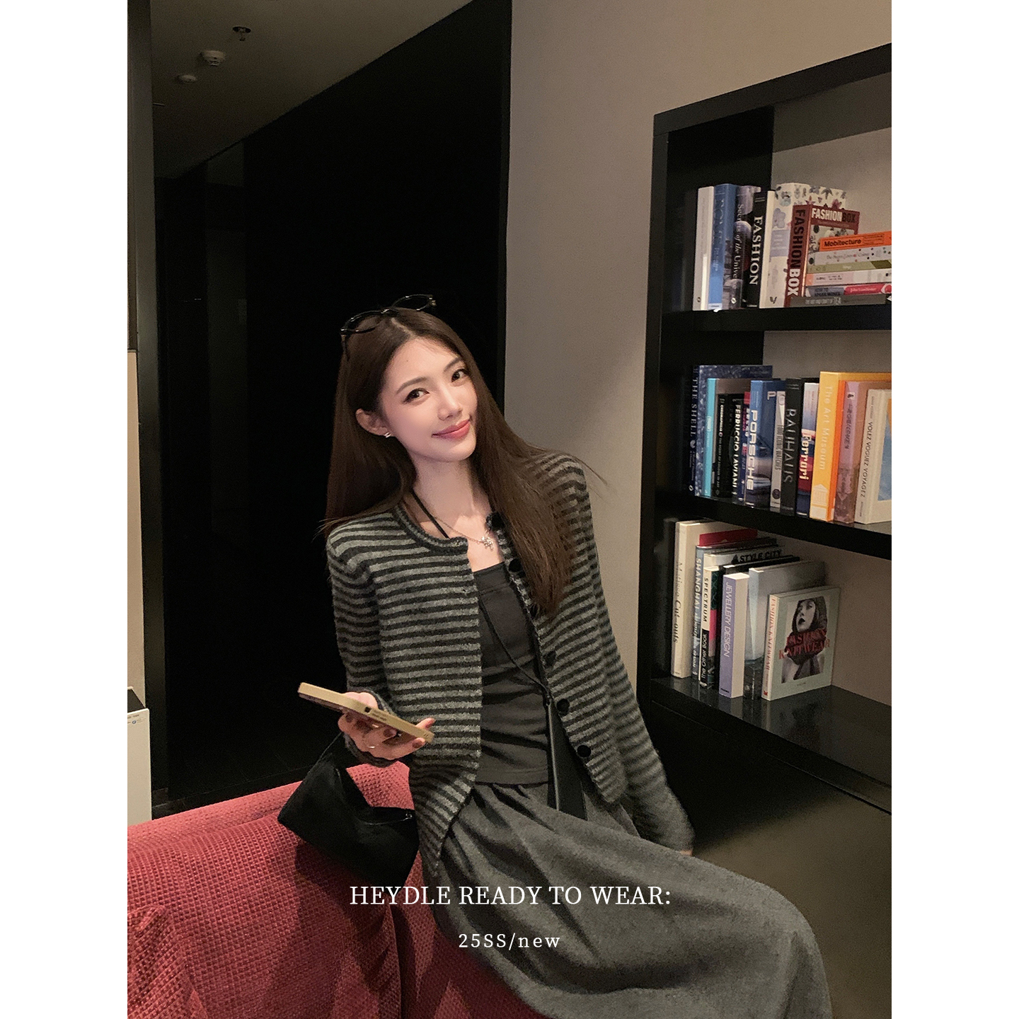 黑豆哼哼 韩留Daily*撞色圆领条纹毛衣外套短款小个子针织开衫女