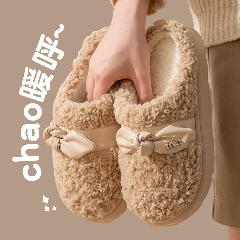 冬季室内家居防滑情侣加绒厚底半包跟保暖棉拖鞋