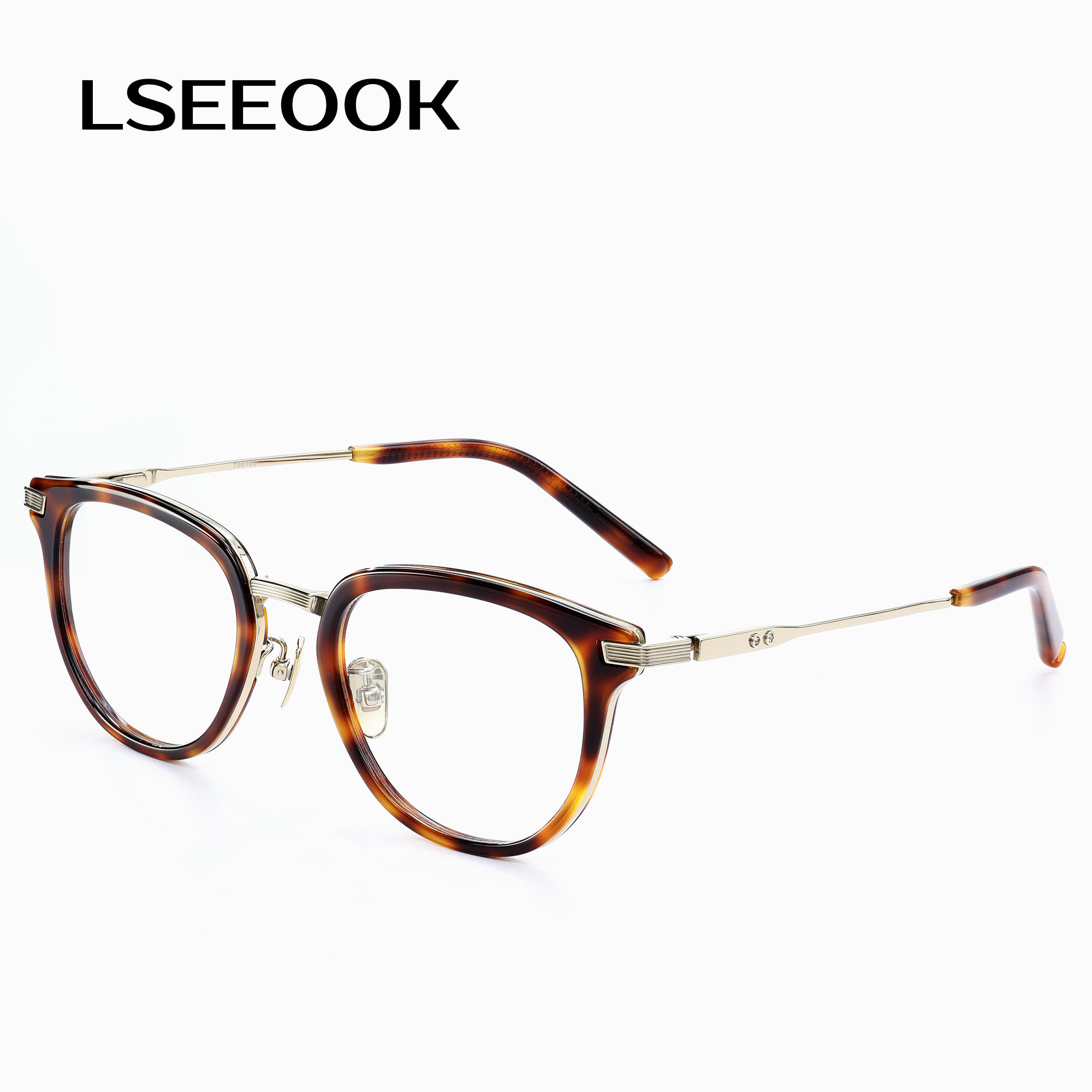 LSEEOOK 时尚玳瑁色 纯钛眼镜框/进口板材 男女通用/含配度数