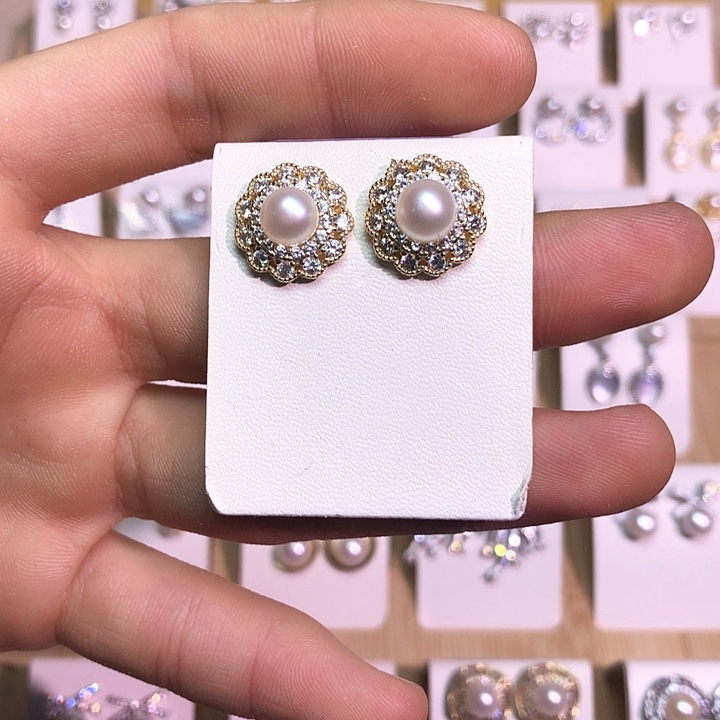 淡水珍珠耳饰银S925镶嵌