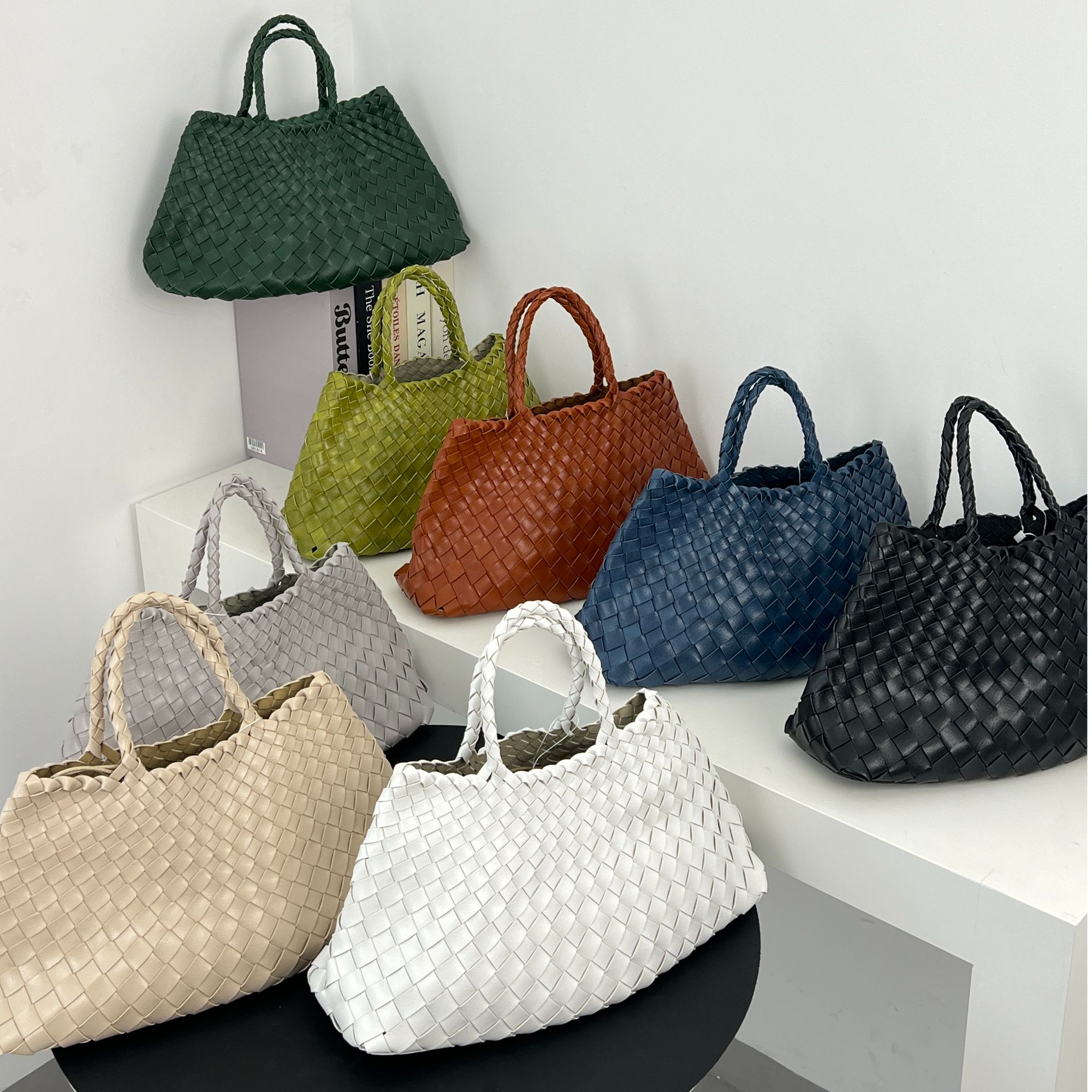 Kazrvna编织高级手拎包手提款手提包无肩带敞口耐磨法式夏季草编