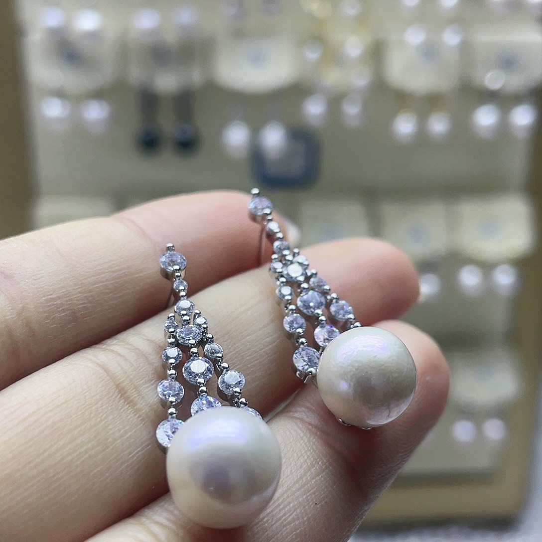 淡水珍珠耳饰银S925镶嵌