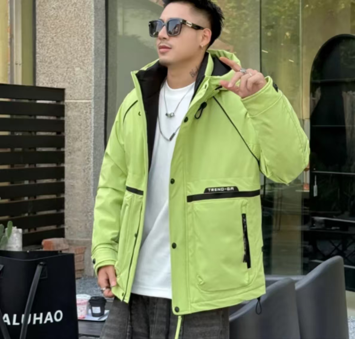 8888绿G-【剪标款】内里石墨烯情侣工装加厚外套