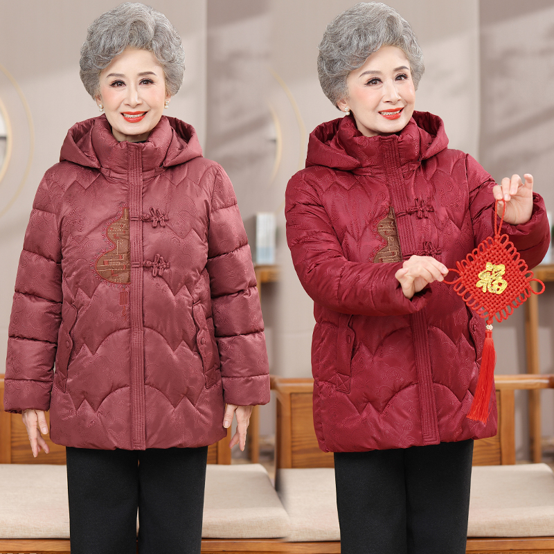 老年人冬装女加绒加厚棉服外套奶奶保暖棉袄新款妈妈冬季连帽棉衣