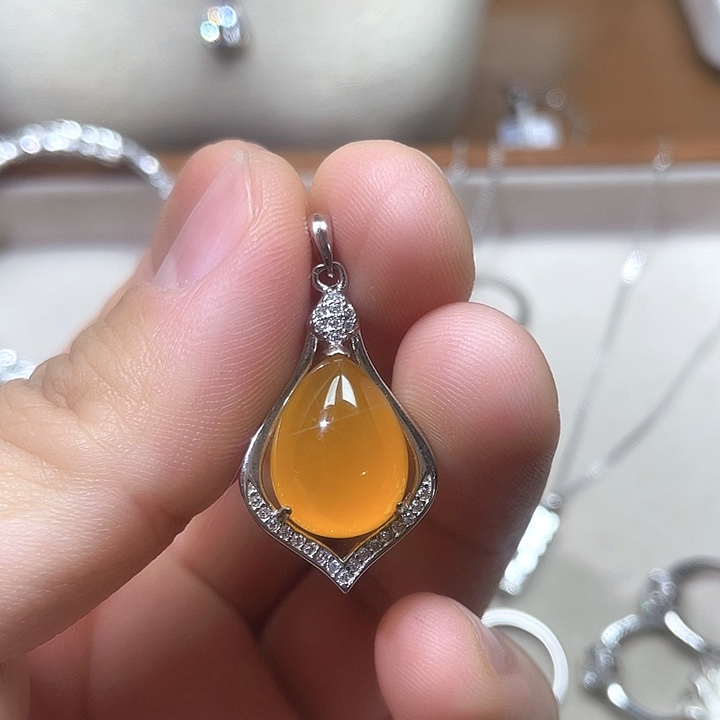 坠链均925银珐琅黄色水滴