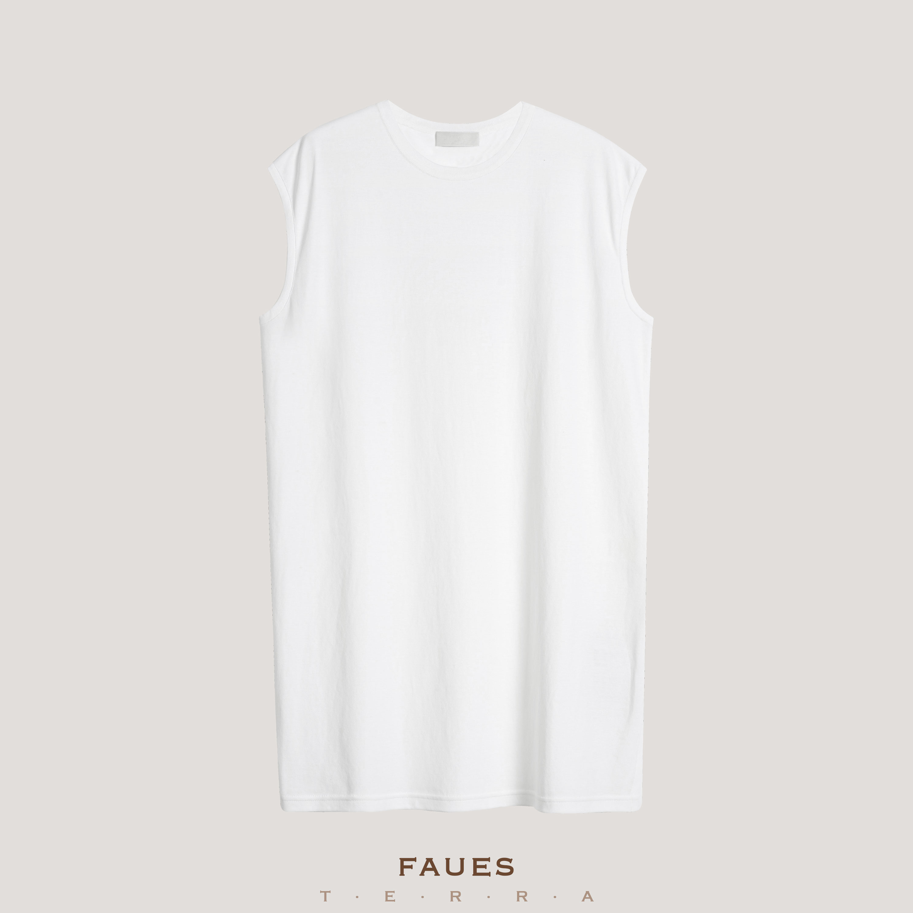 FAUES 纤凝栀白 强捻棉极简落肩袖侧开扣设计长款针织T恤