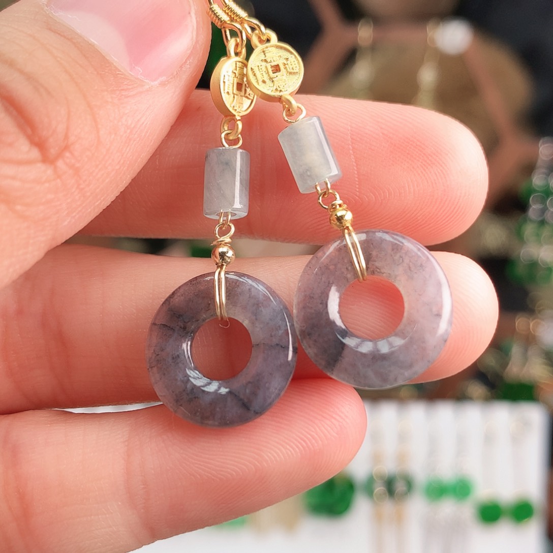 翡翠耳饰银S925镶嵌耳饰