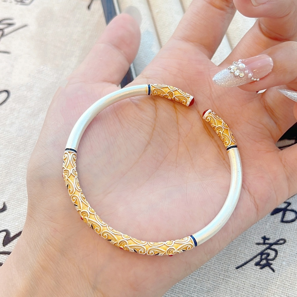 999.9银锦上古法珐琅彩如意花开口