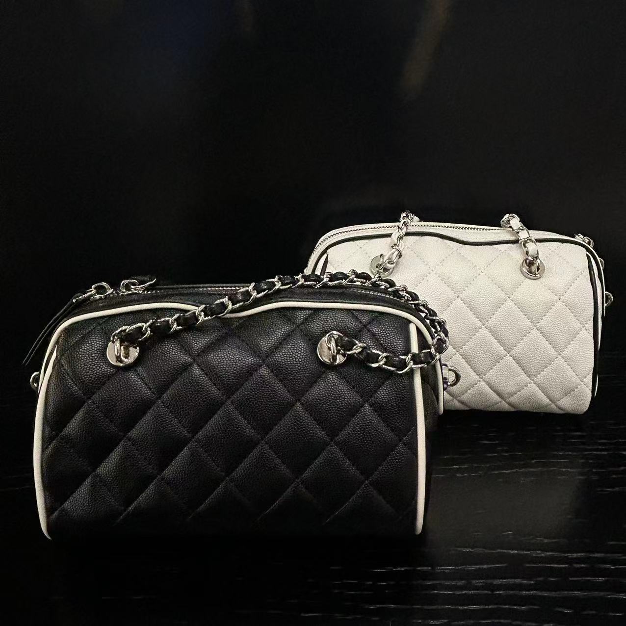 COCO DICV2025新款高端定制时尚女包 鱼边枕头 黑白色 80105