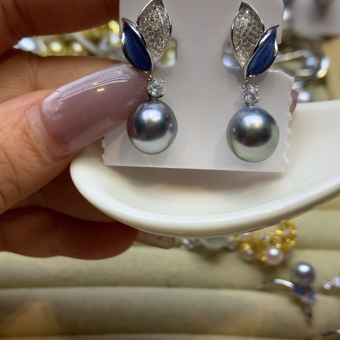 银S925镶嵌耳饰海水珍珠