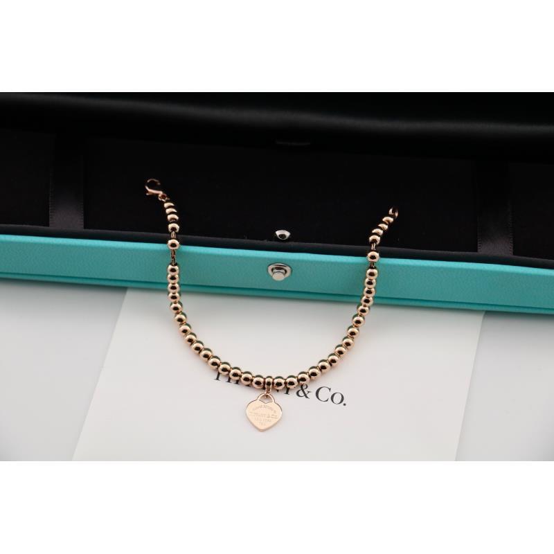 99新 Tiffany & Co./蒂芙尼  18K金 珠珠 爱心 T扣 金珠 手链