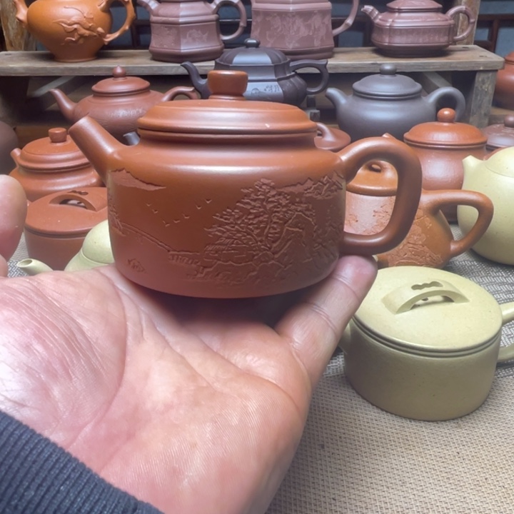 紫泥茶壶宜兴紫砂壶半手工德中壶，150cc