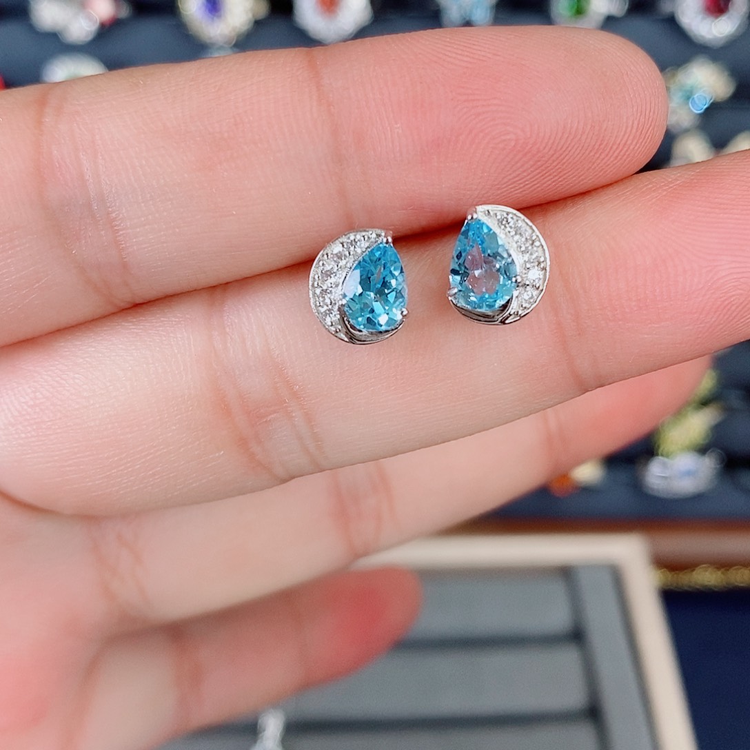 银S925镶嵌托帕石耳饰