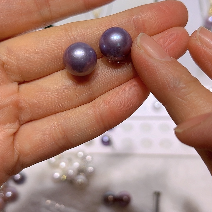淡水珍珠紫珠耳钉99未镶嵌