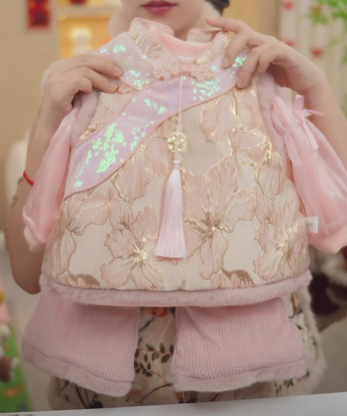 【海棠盛开】冬季新款可爱潮流时尚打底马甲喇叭裤厚棉三件套装