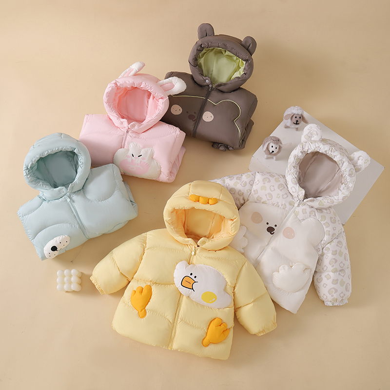 卡通造型连帽厚款短款羽绒服婴幼外套男女童保暖冬款宝宝新款