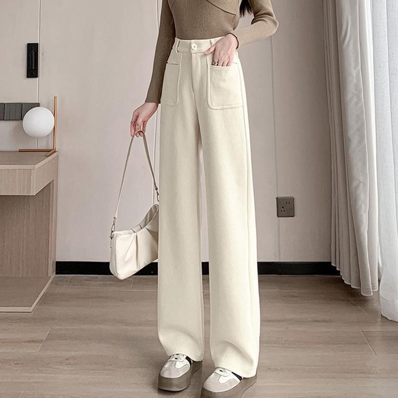 胖琪大码秋冬季休闲加绒裤垂感高腰外穿直筒显瘦遮肉百搭