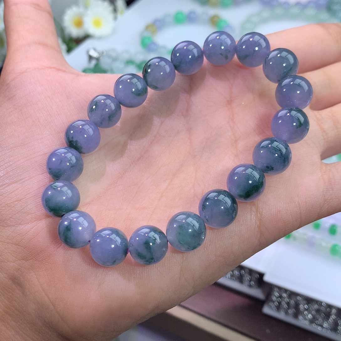 翡翠未镶嵌手链浓郁冰紫罗兰飘花手串