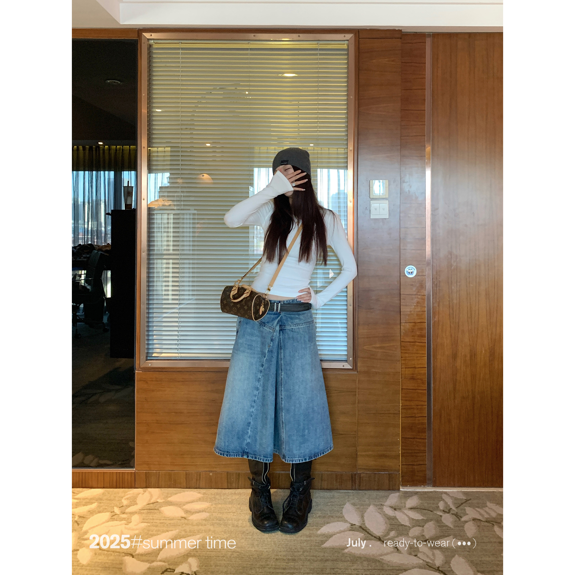 SUNONEONE 不规则复古牛仔半身裙女夏秋中裙宽松显瘦裙子H1100Q