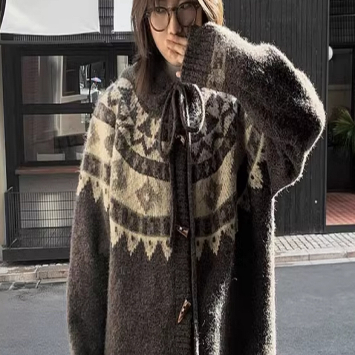 日制Vintage精美刺绣女士羊毛衣