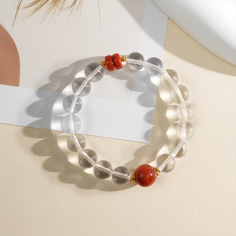 知意珠宝·18K金白水晶南红手串（天然宝石多样性发其一）