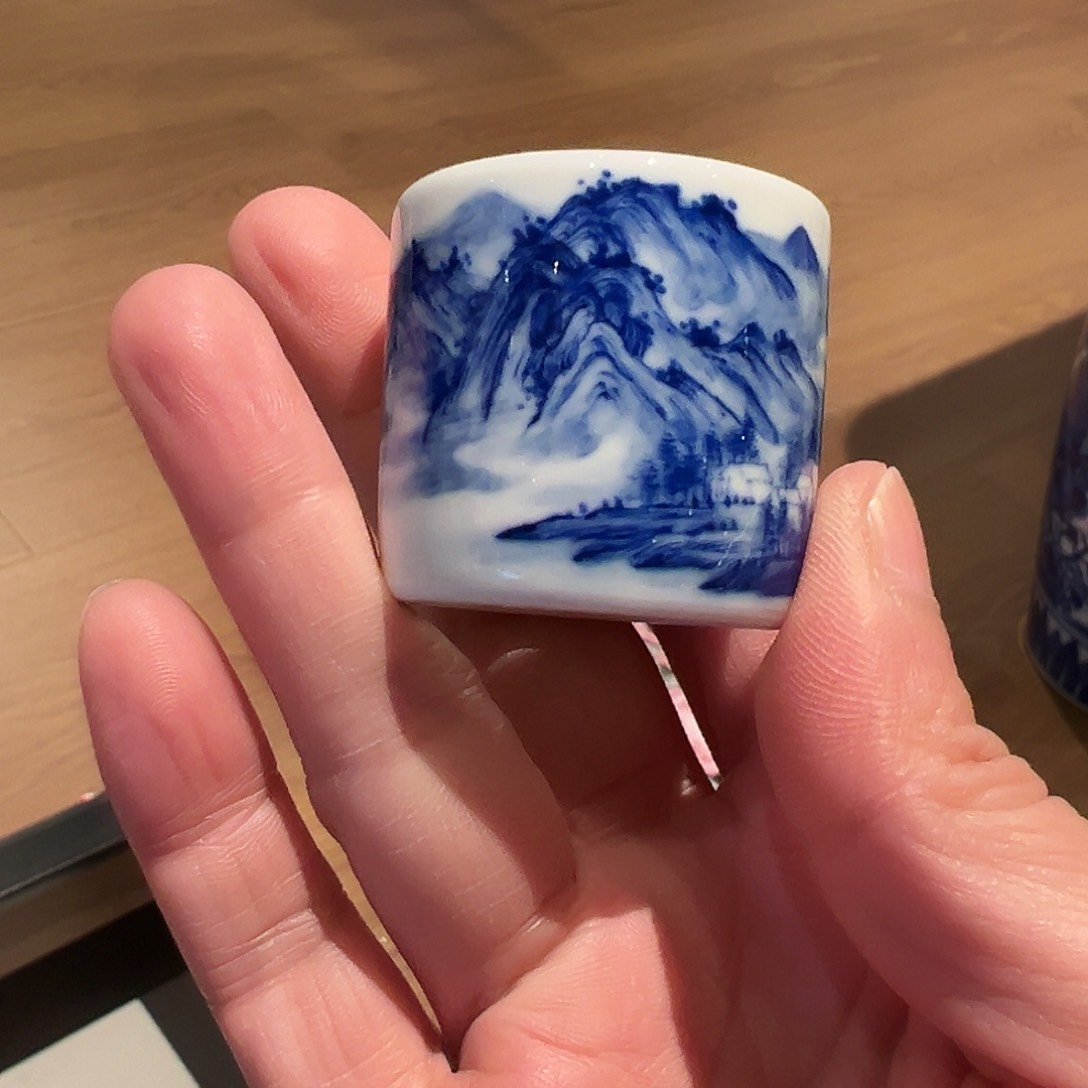 怡琅柴窑手工手绘山水盖置