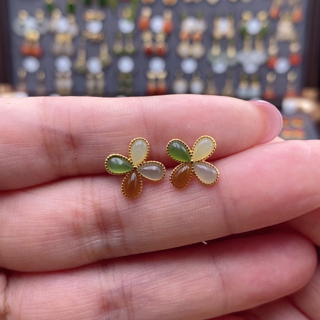 银S925镶嵌和田玉耳饰看****3