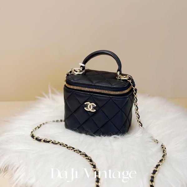 大吉中古/Chanel香奈儿深蓝色手柄小盒子斜挎包