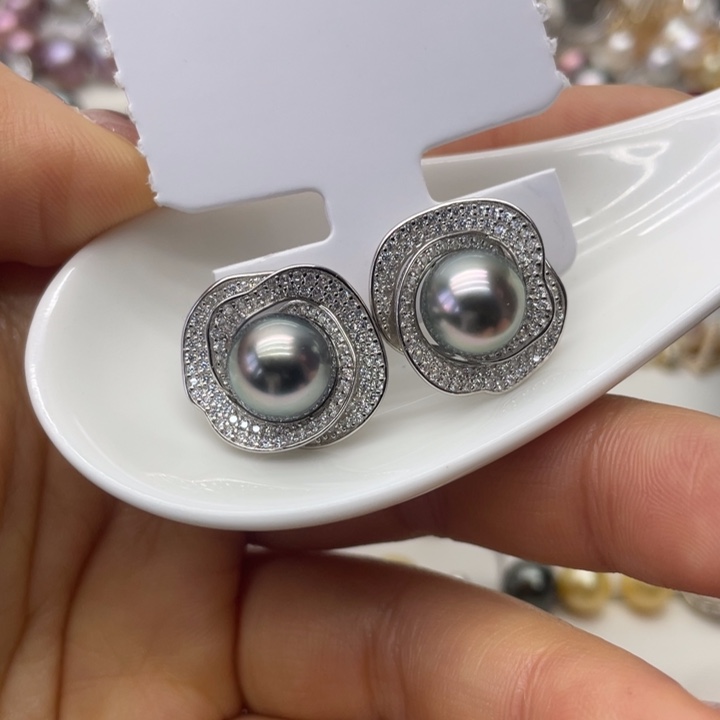 海水珍珠耳饰银S925镶嵌