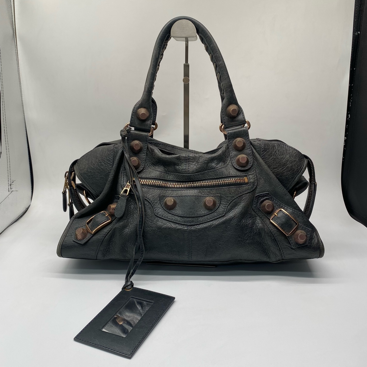 95新 Balenciaga/巴黎世家 灰绿色机车包有镜子没肩带尺寸38×22