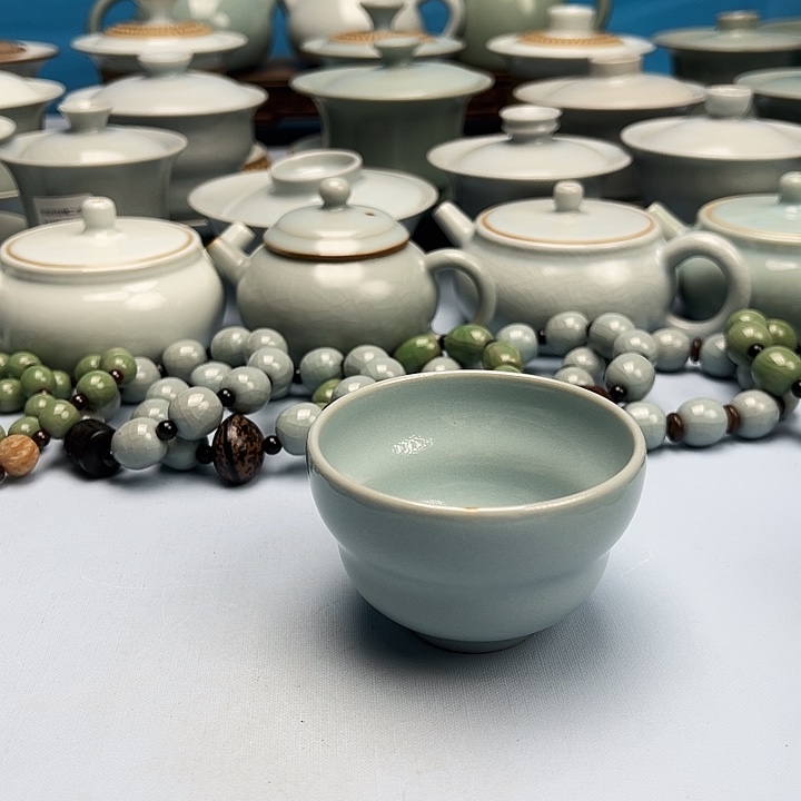 杯微暇天青釉福禄碗杯原矿原釉原产地