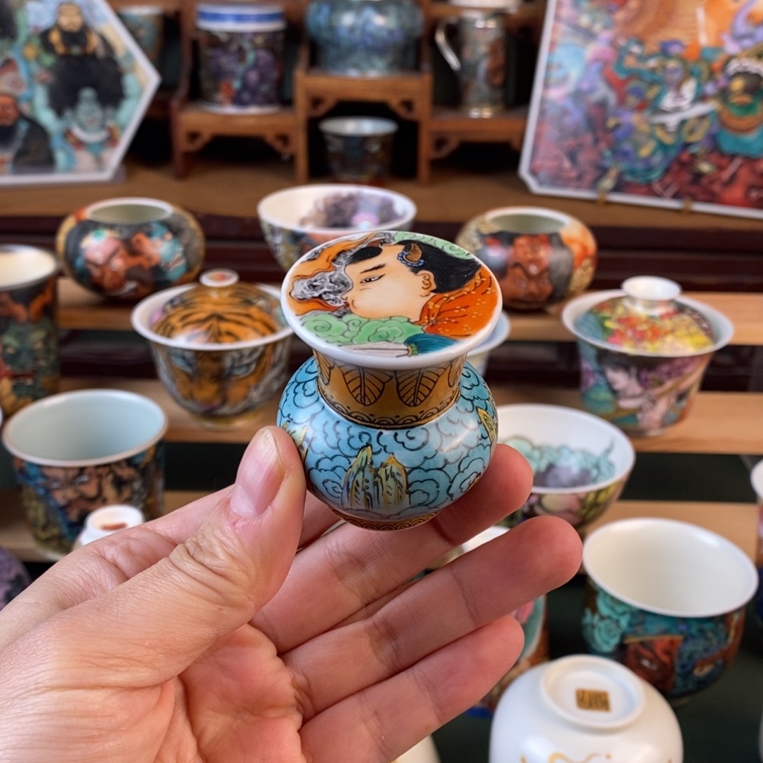 手工手绘红孩儿盖置