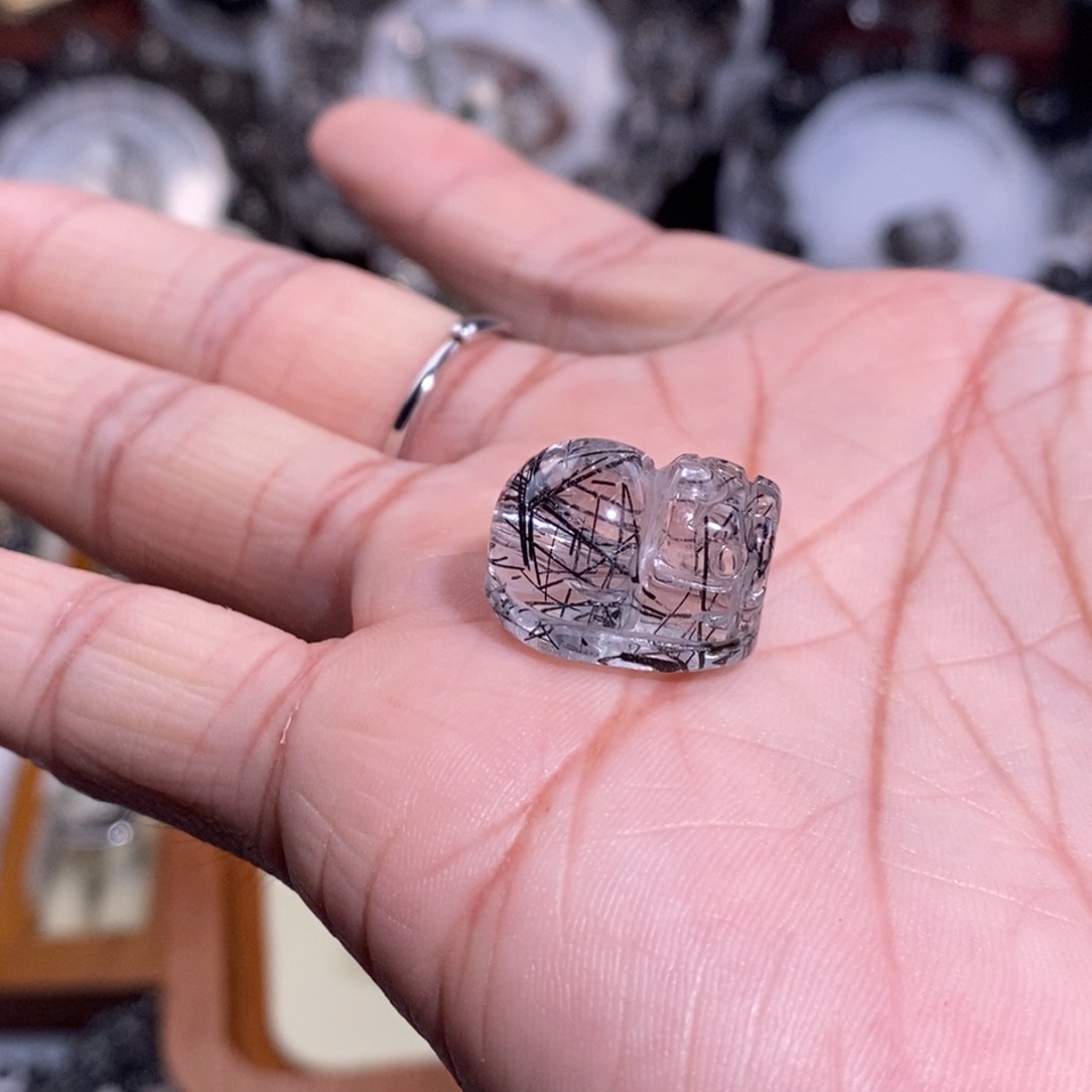 水晶手链未镶嵌黑发晶貔貅17×12×11全透体满发