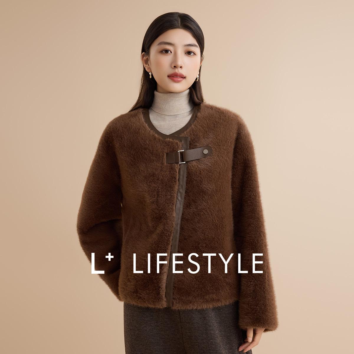 【谷邦L+】休闲圆领皮扣短款夹克女2025冬季新款L4455027-6