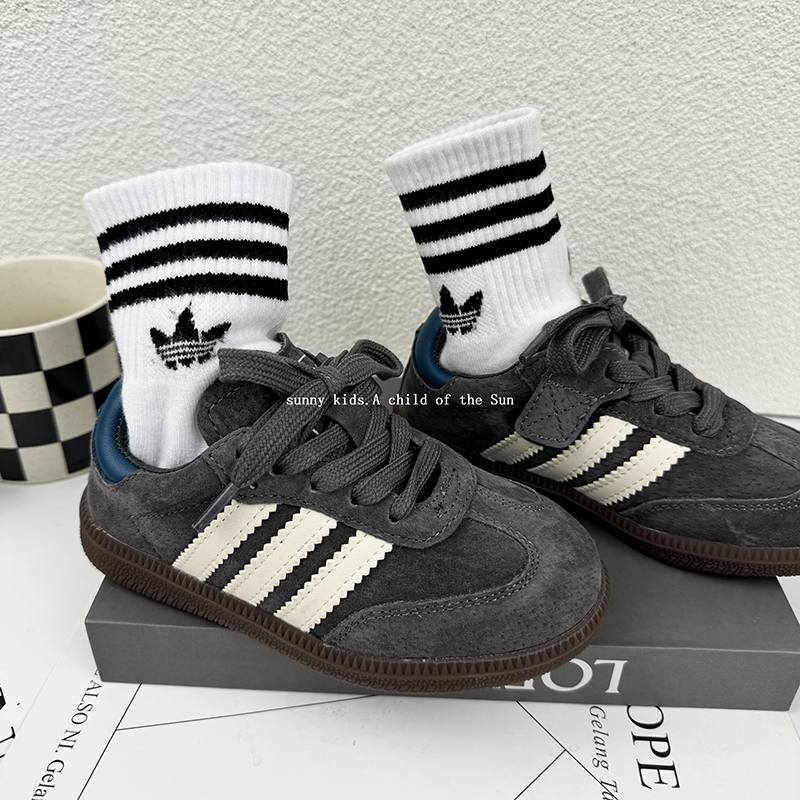 真皮儿童德训鞋四季款轻便男童运动鞋软底韩版女童休闲板鞋深空灰