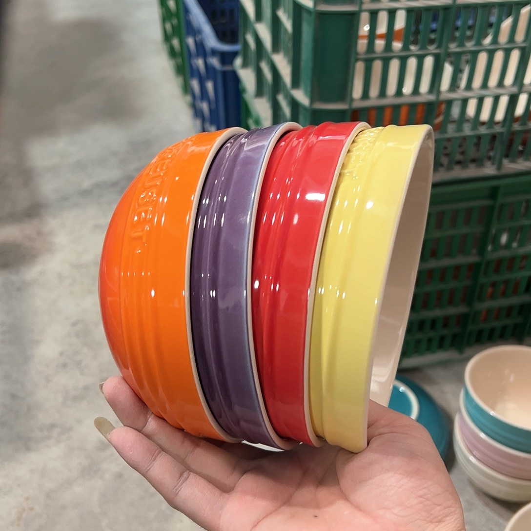 陶瓷 6英寸面碗 橙色 深紫 红色 黄色