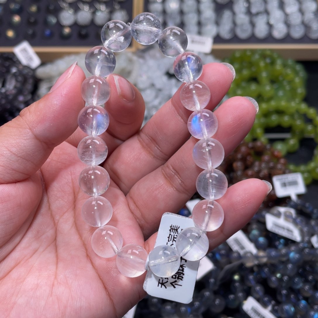 月光石手链未镶嵌胡***树蓝月光手链10.5mm