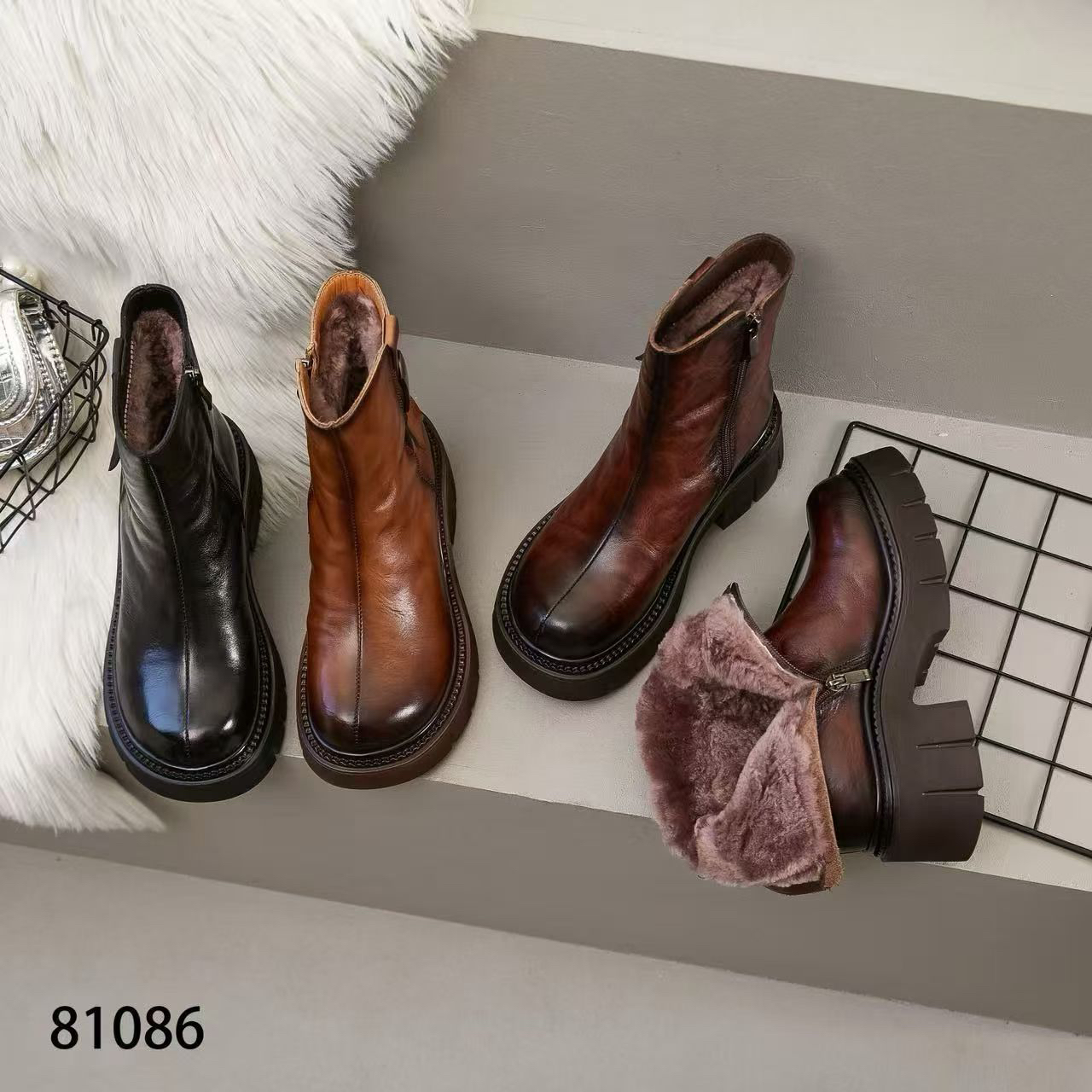 真皮厚底马丁靴女秋冬羊毛加绒复古英伦风骑士短靴百搭机车靴