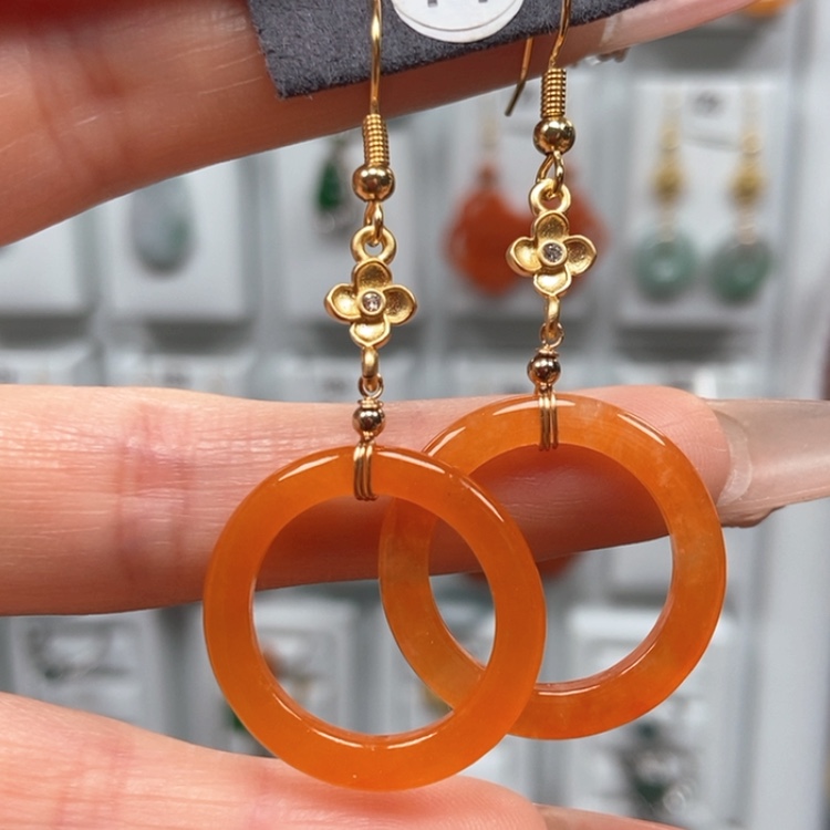 【闪购商品】翡翠耳饰银S925镀金镶嵌优化耳饰